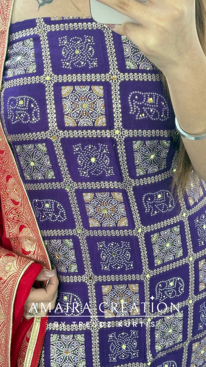 Premium Banarasi Silk Purple Color Unstitch Suit With Contrast Banarasi Dupatta