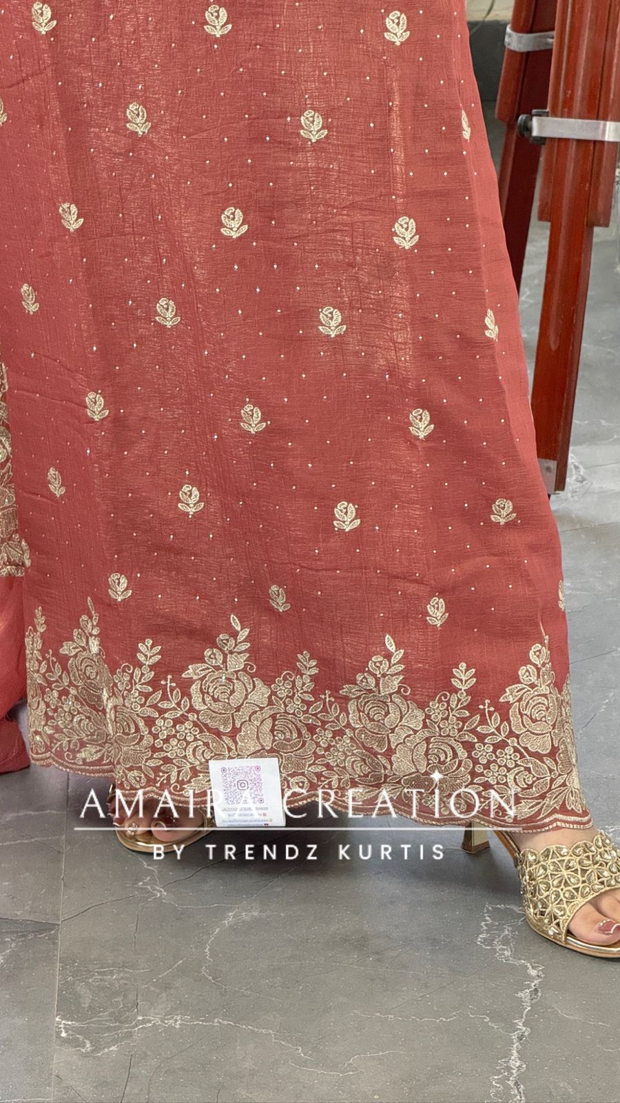 Premium Peach Fendi Fabric Embroidered Turkish Color Unstitch Suit