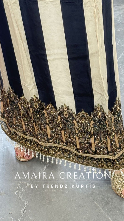 Premium Crepe Beige & Black Colour Unstitched Suit With Crepe Dupatta