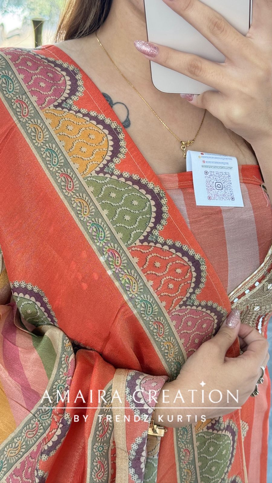 Premium Shimmer Glass Tissue Peach Color Unstitch Suit