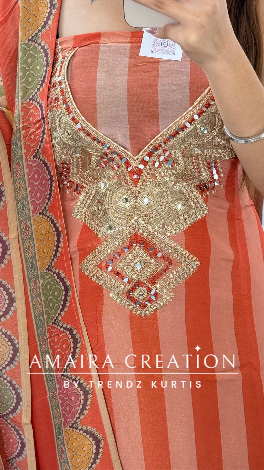 Premium Shimmer Glass Tissue Peach Color Unstitch Suit