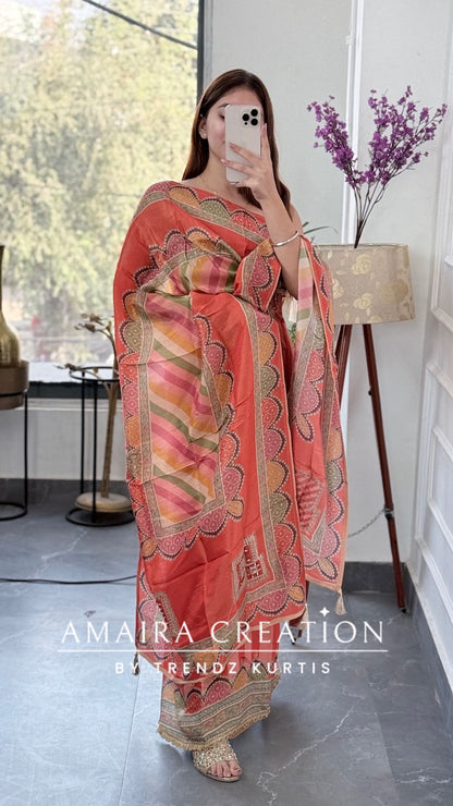 Premium Shimmer Glass Tissue Peach Color Unstitch Suit