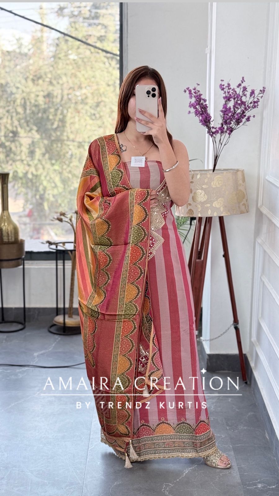 Premium Shimmer Glass Tissue Mauve Color Unstitch Suit