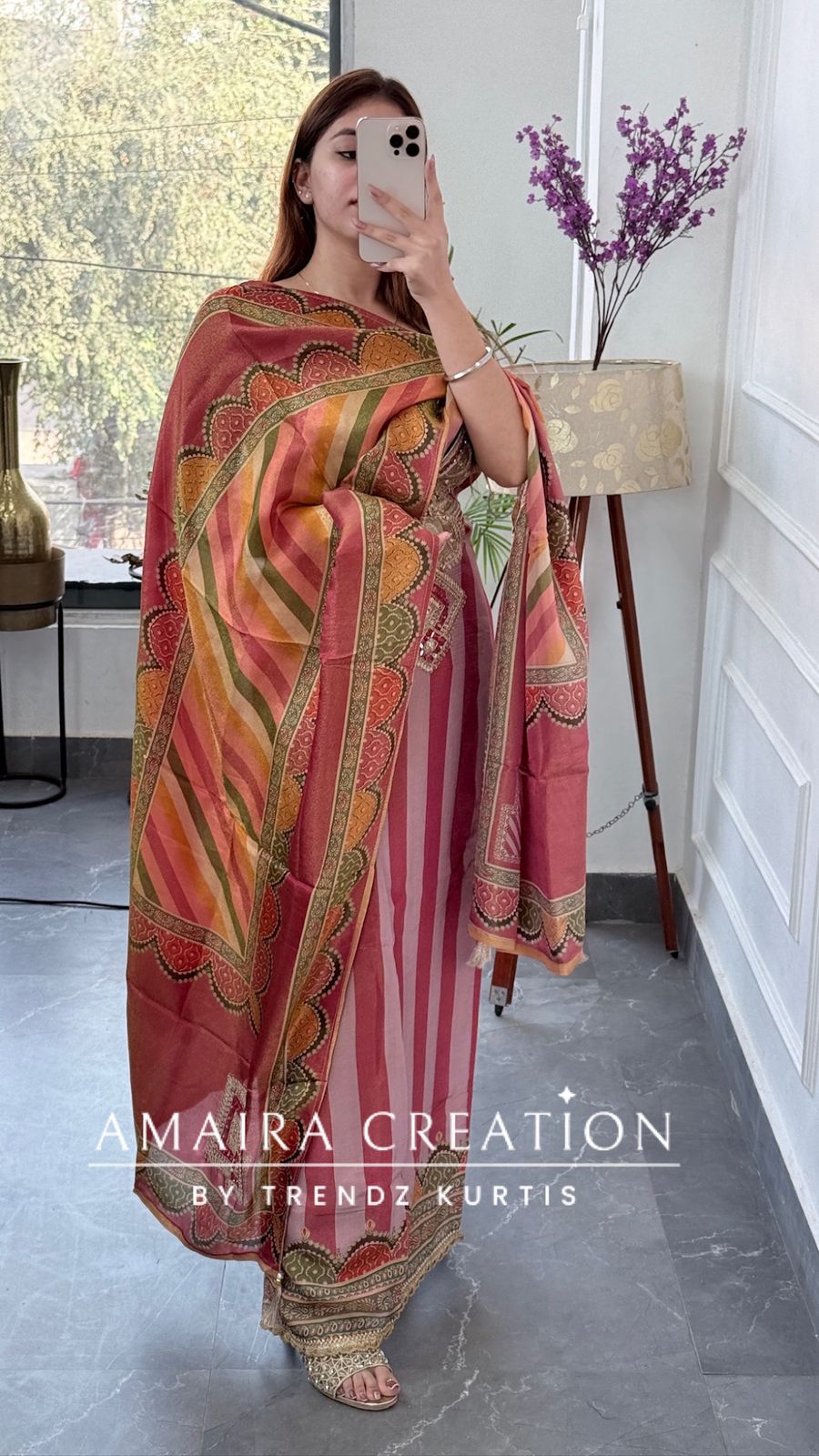 Premium Shimmer Glass Tissue Mauve Color Unstitch Suit