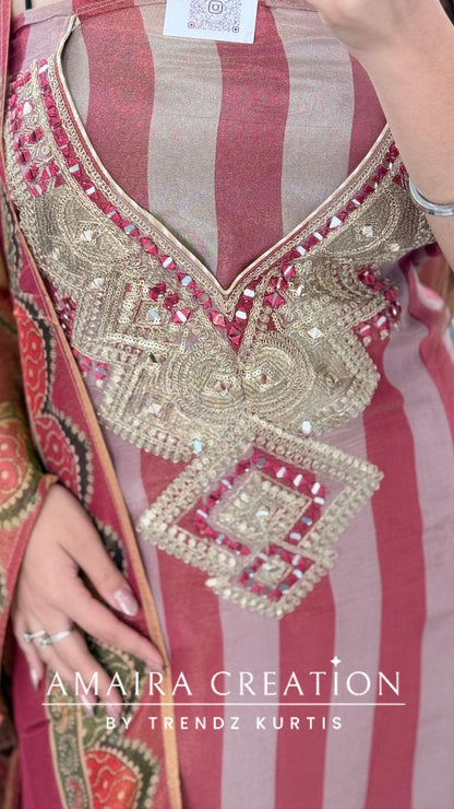 Premium Shimmer Glass Tissue Mauve Color Unstitch Suit