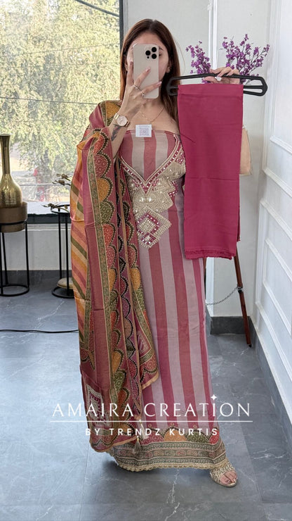 Premium Shimmer Glass Tissue Mauve Color Unstitch Suit