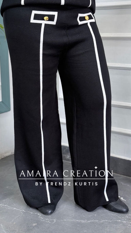 Premium Wool Black Colour White Stripe Deatiling Free Size Cord Set(Upto 42 Chest)