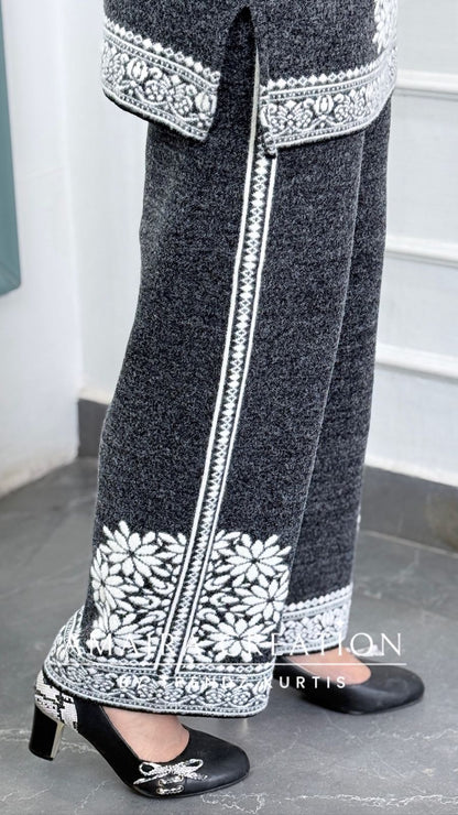 Premium Wool Grey Colour Knitted Fabric Cord Set