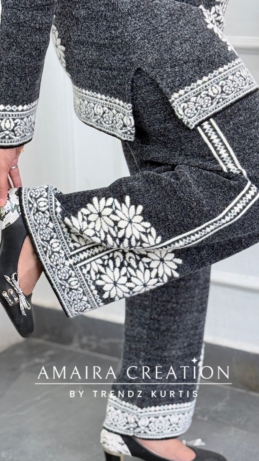 Premium Wool Grey Colour Knitted Fabric Cord Set