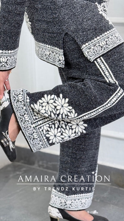 Premium Wool Grey Colour Knitted Fabric Cord Set