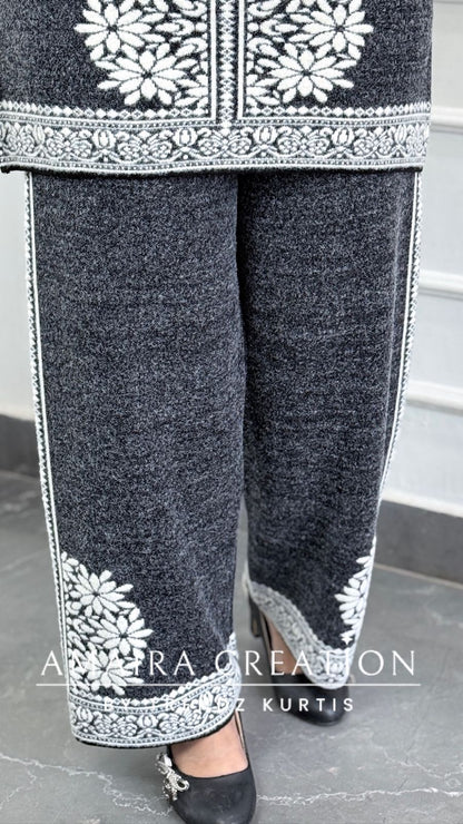 Premium Wool Grey Colour Knitted Fabric Cord Set