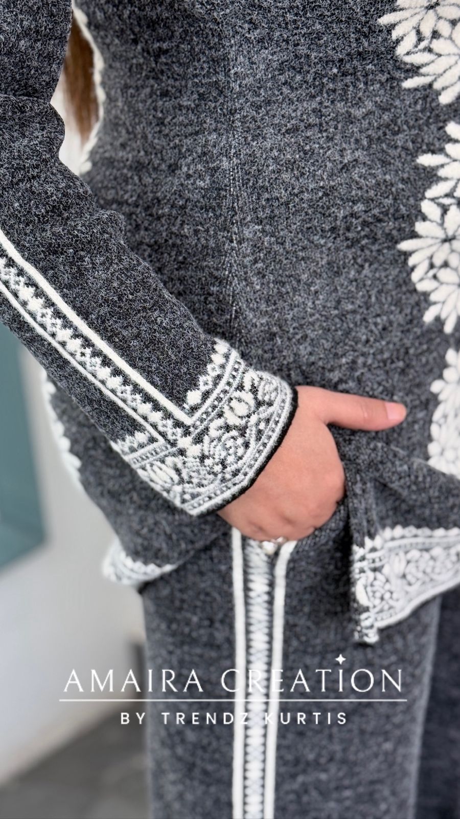 Premium Wool Grey Colour Knitted Fabric Cord Set