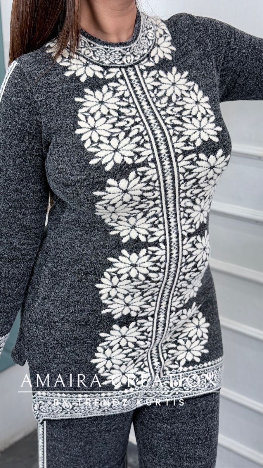 Premium Wool Grey Colour Knitted Fabric Cord Set