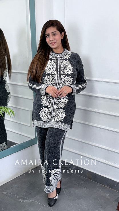 Premium Wool Grey Colour Knitted Fabric Cord Set