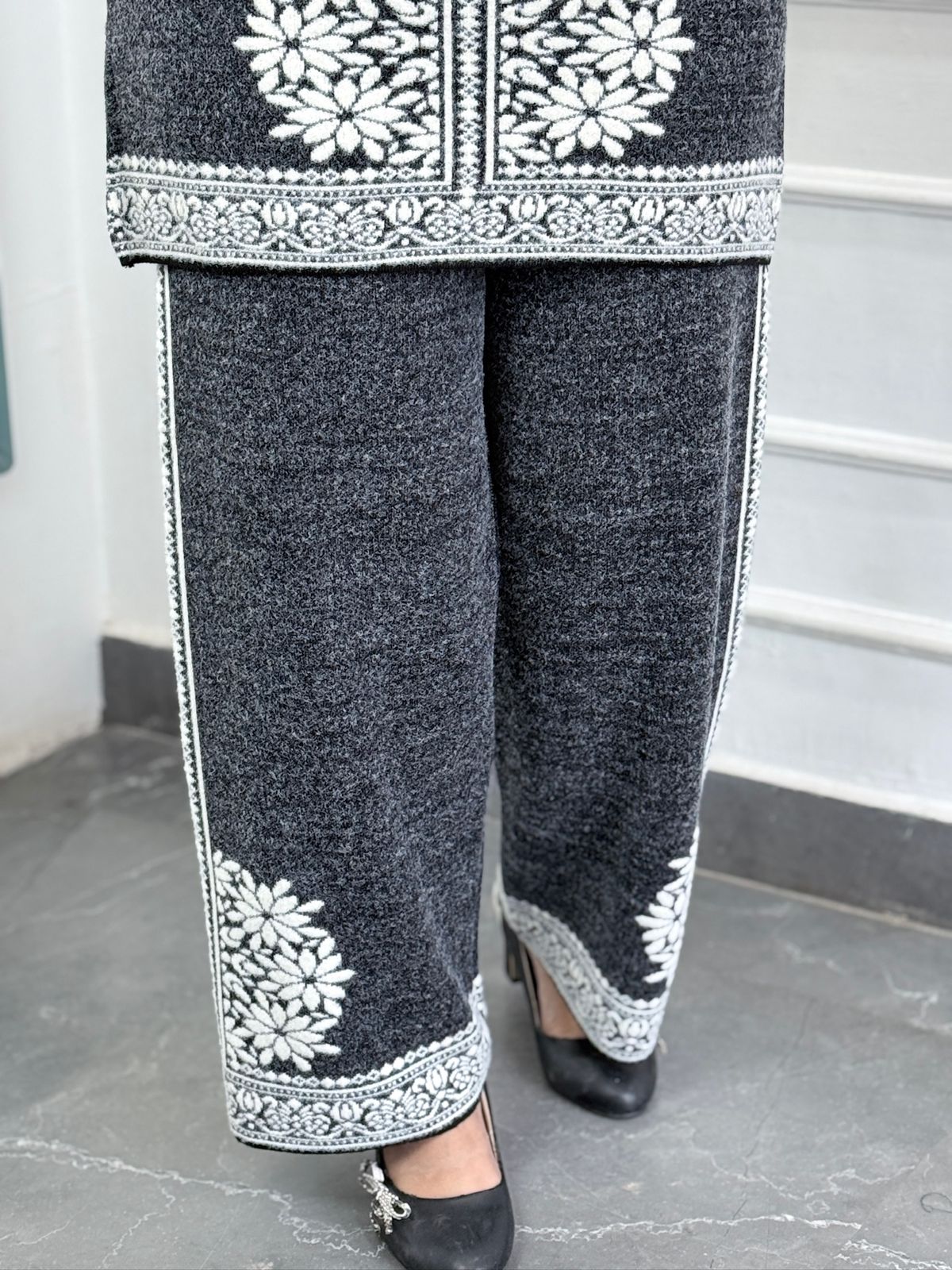 Premium Wool Grey Colour Knitted Fabric Cord Set