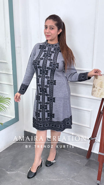 Premium Woolen Bluish Grey Colour Dress