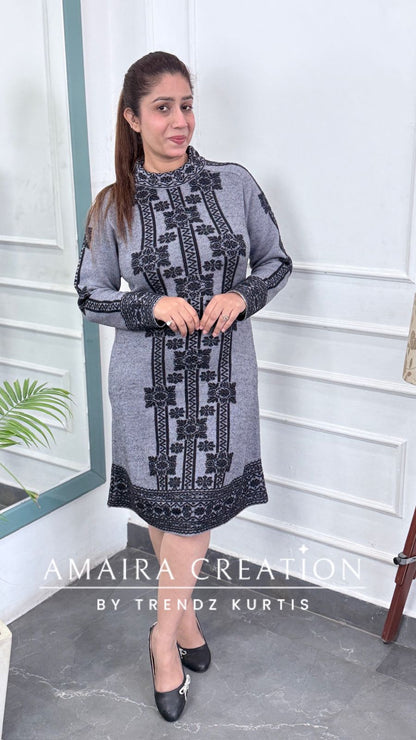 Premium Woolen Bluish Grey Colour Dress