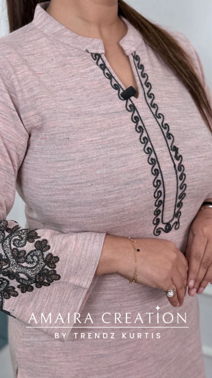 Premium Woolen Light Pink Embroidered Cord Set