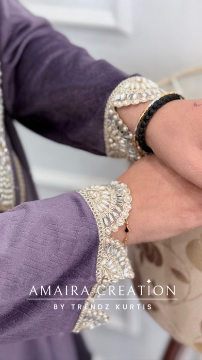 Premium Velvet Lavender Colour Pearl Work Detailing  Anarkali