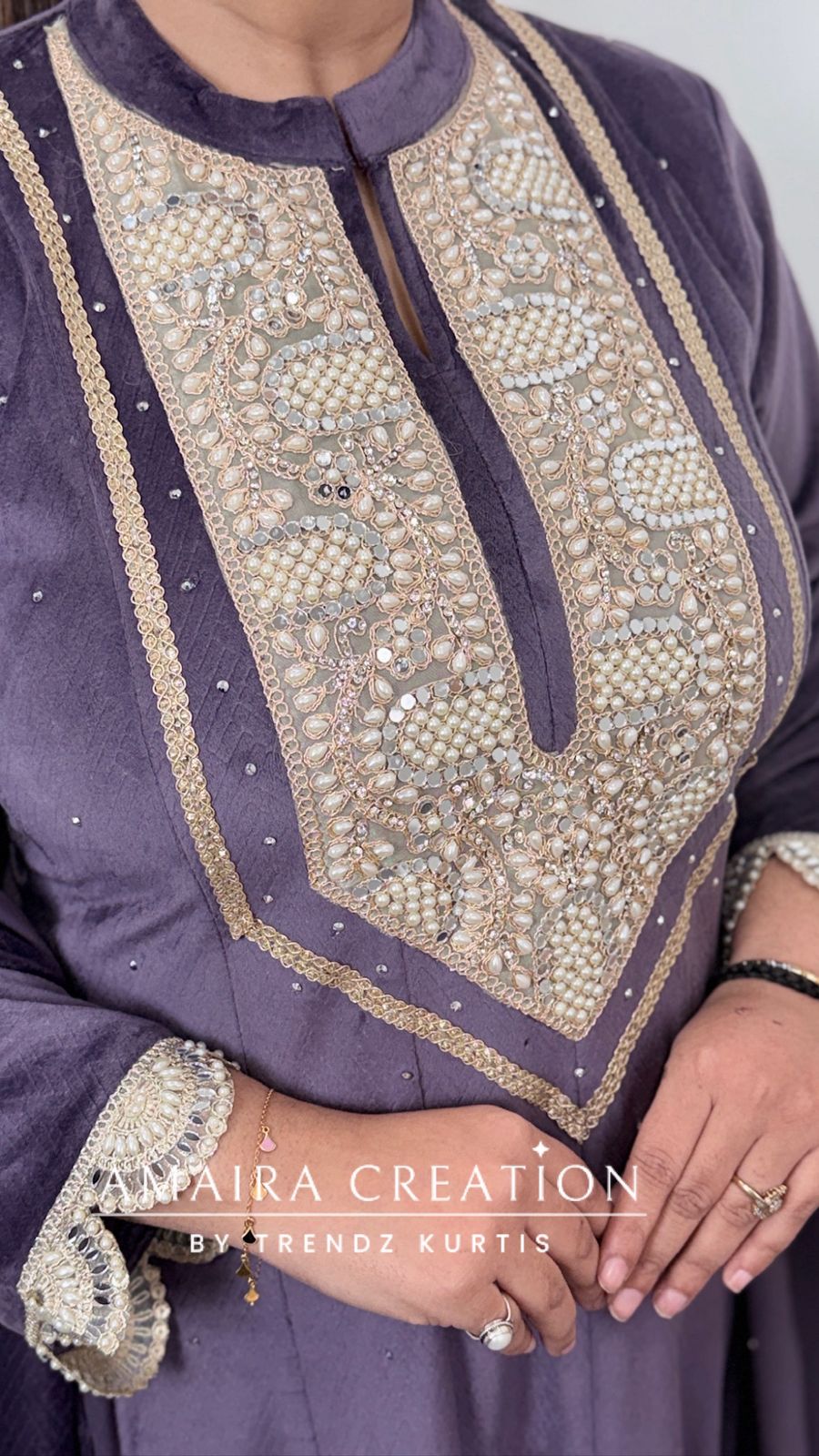 Premium Velvet Lavender Colour Pearl Work Detailing  Anarkali