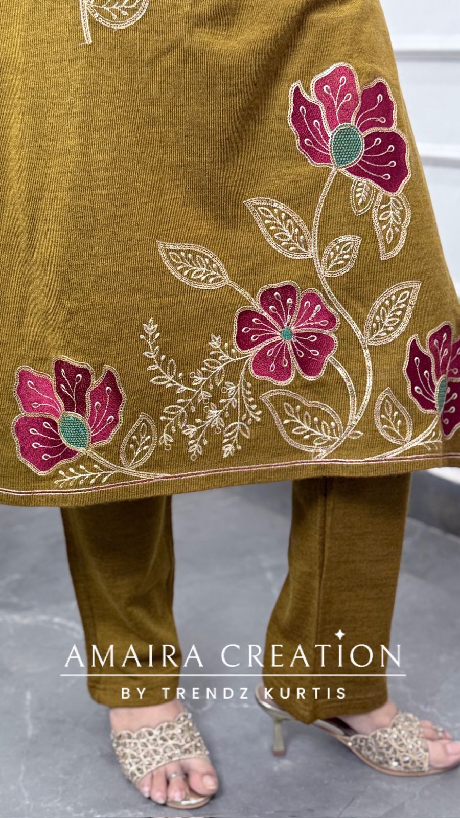 Premium Woolen Mustard Color Embroidered Set