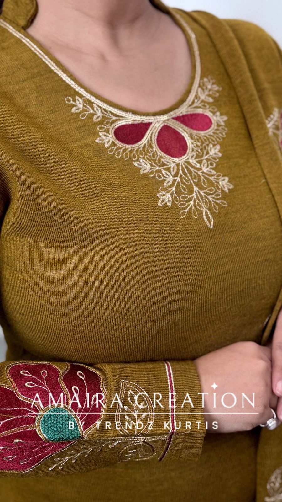 Premium Woolen Mustard Color Embroidered Set