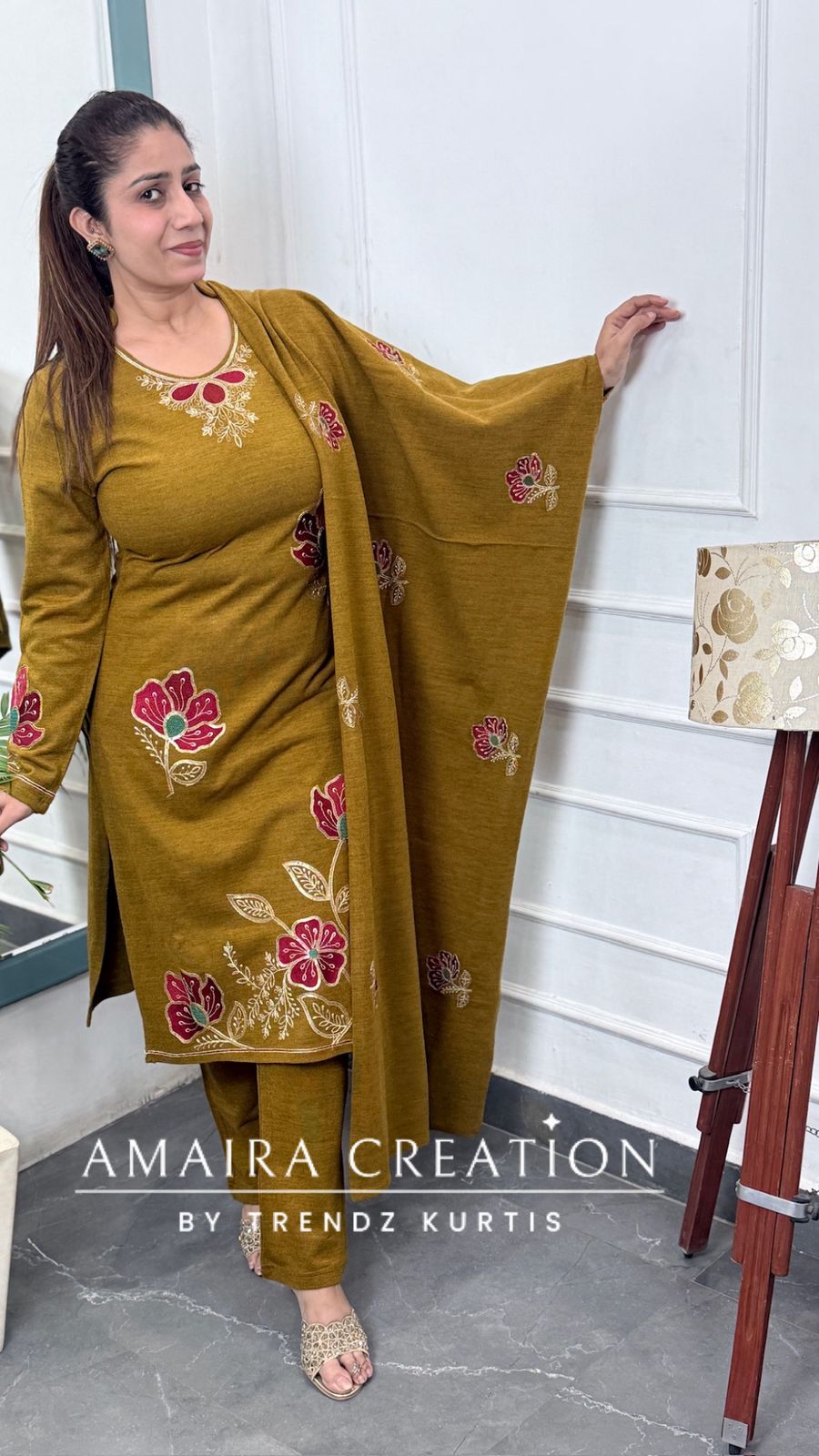Premium Woolen Mustard Color Embroidered Set