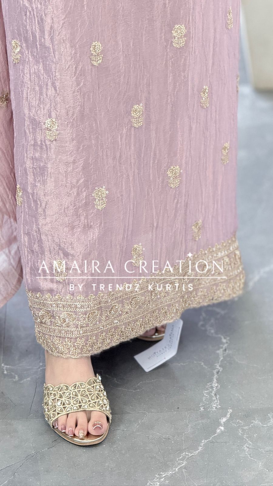 Premium Fendi Fabric Mauve Color Gold Toned Zari, Sequins & Bead Embroidered Unstitched Suit