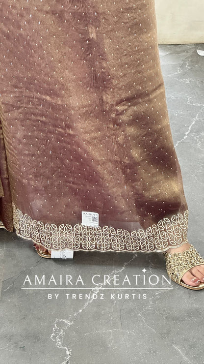 Premium Shimmer Silk Dark Onion Color Sequin Emblishment Unstitched Suit