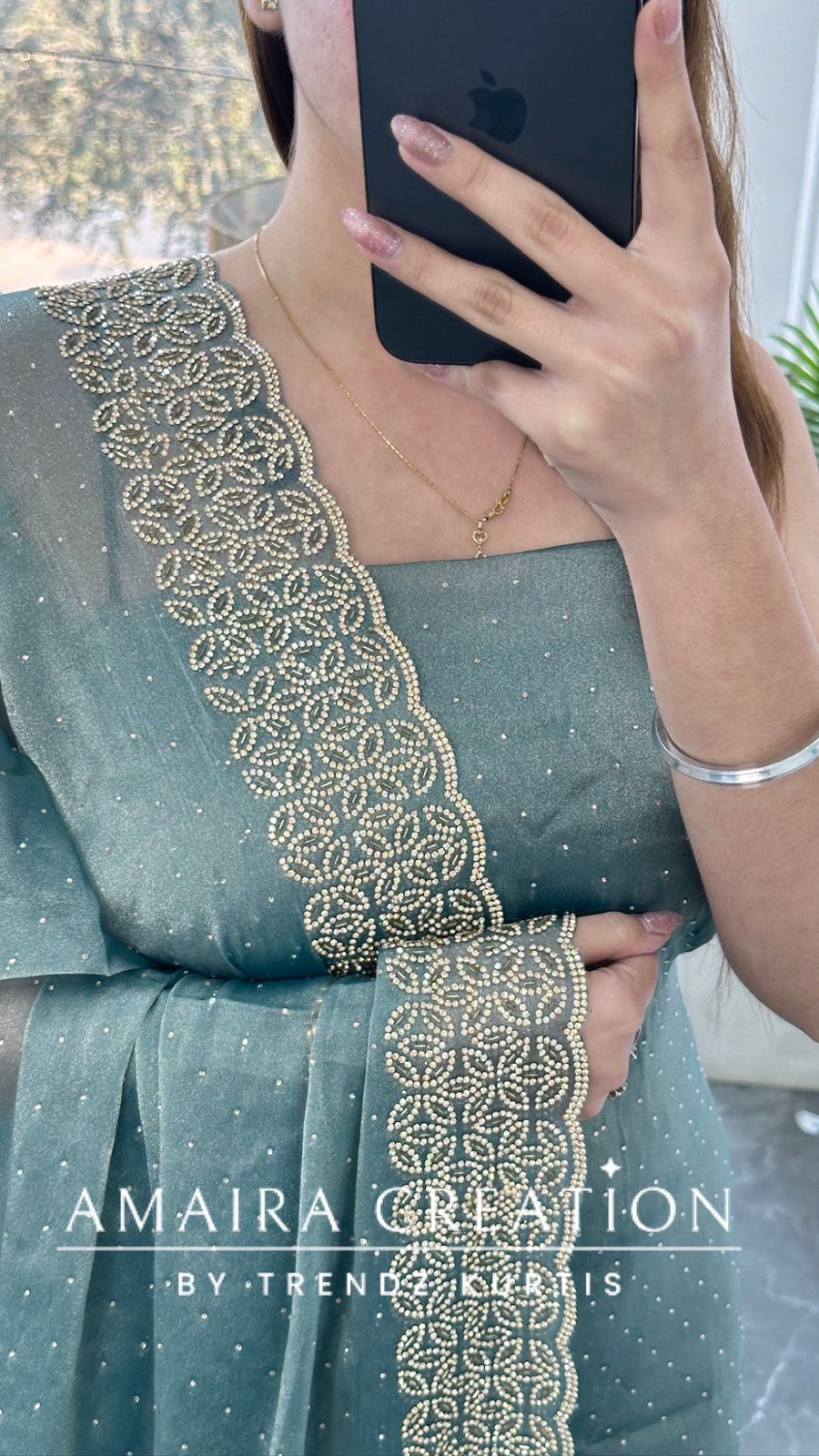 Premium Shimmer Silk Sea Green Color Sequin Emblishment Unstitched Suit