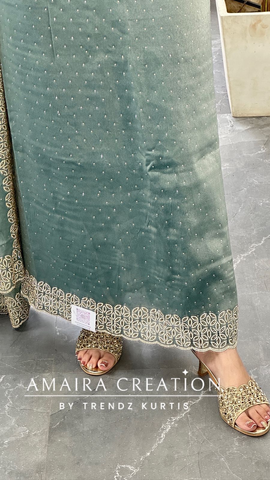 Premium Shimmer Silk Sea Green Color Sequin Emblishment Unstitched Suit