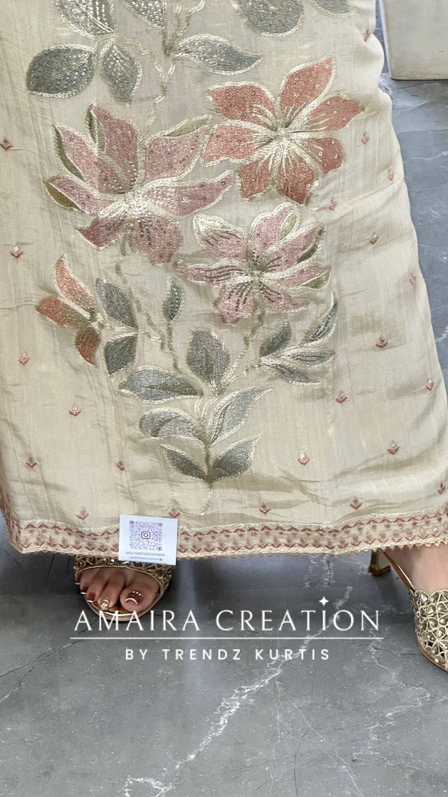 Premiums glass tissue Cream Color Beautiful Work Unstitch Suit