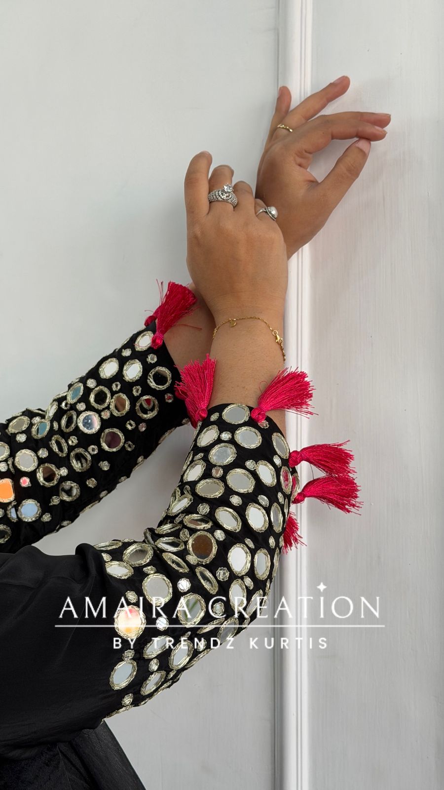 Premium Crepe Black Colour Original Mirror Work Detailing Bell Bottom Plazo Set