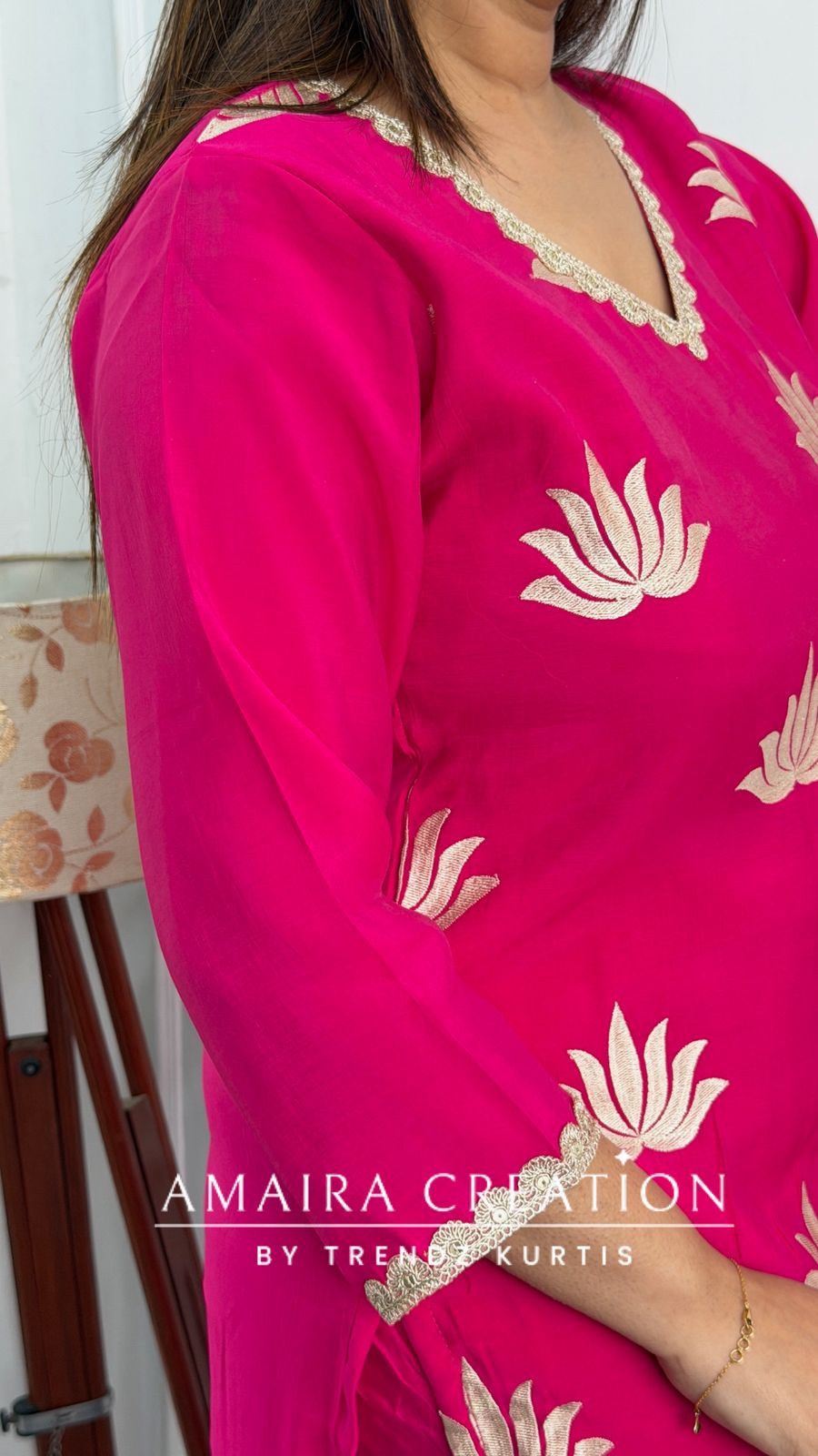 Muslin Fabric Pink Color Thread Embroidered Pant Set