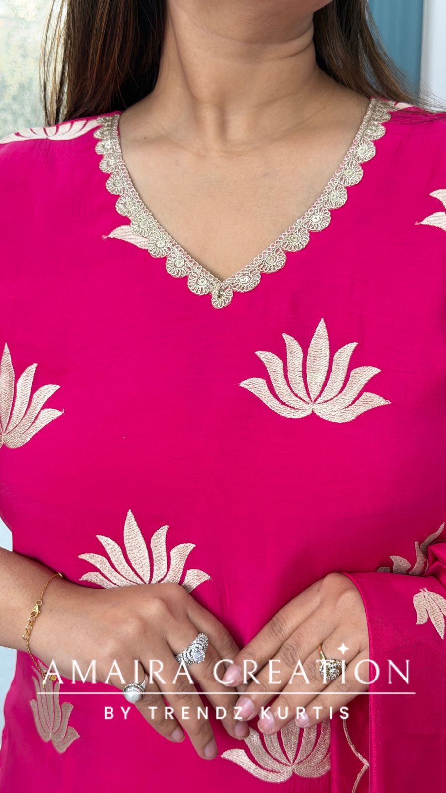 Muslin Fabric Pink Color Thread Embroidered Pant Set