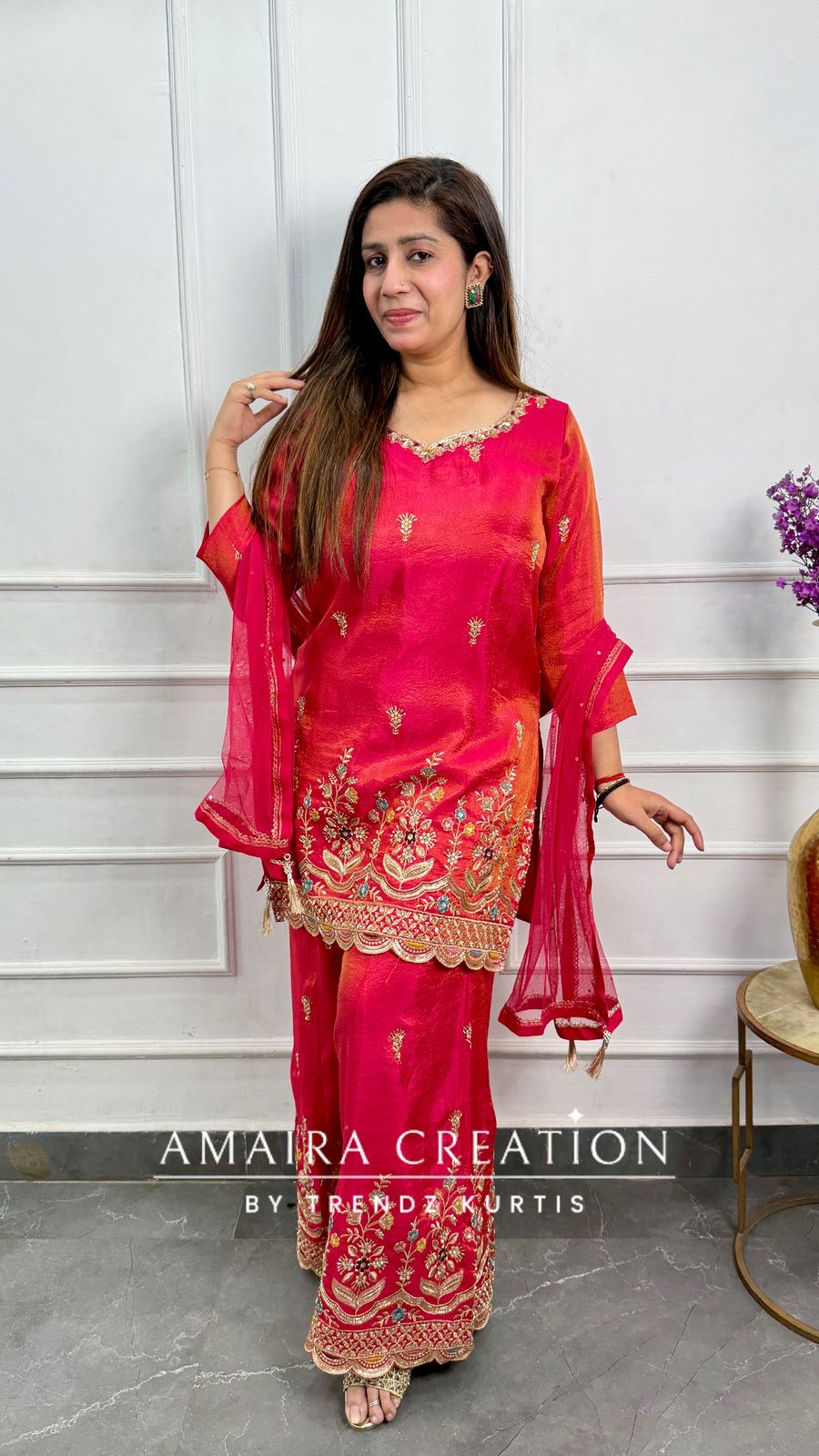 Fuschia Fulkari Plazo Set