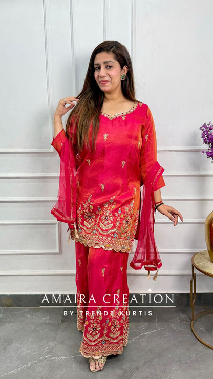 Fuschia Fulkari Plazo Set