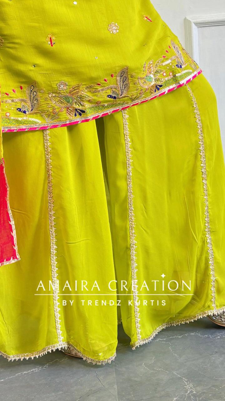 Premium Mulchanderi Lime Green Divider Set With Georgette Fabric Divider Set