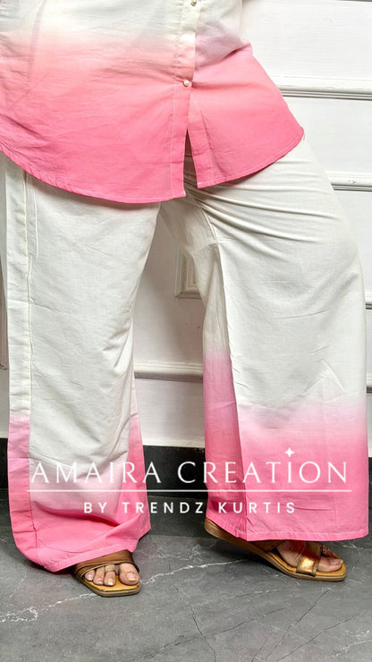 Premium Cotton Pink & Yellow Floral Ombre Cord Set (Full Cotton Lining)