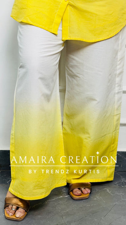 Premium Cotton White & Yellow Floral Ombre Cord Set (Full Cotton Lining)