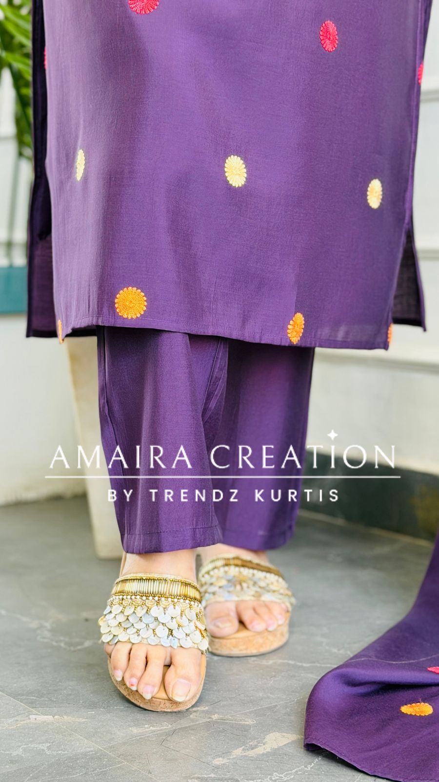 Premium Cotton Muslin Beautiful Purple Colour Kashmiri Work Pant set