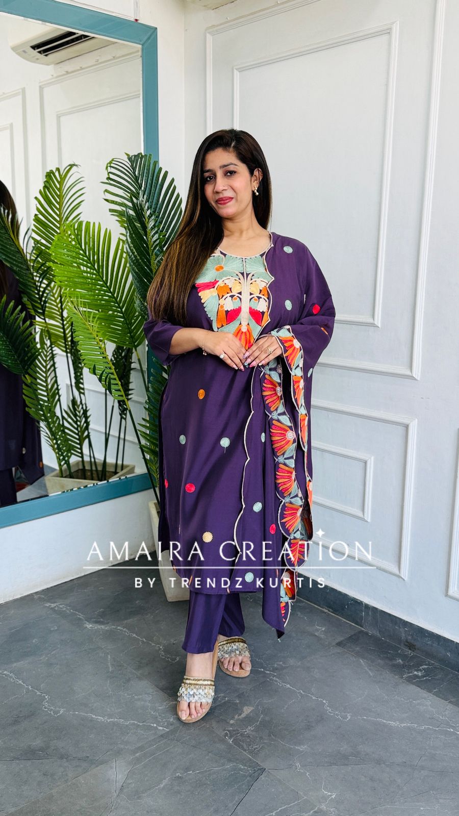 Premium Cotton Muslin Beautiful Purple Colour Kashmiri Work Pant set