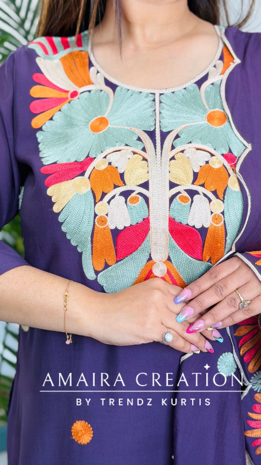 Premium Cotton Muslin Beautiful Purple Colour Kashmiri Work Pant set