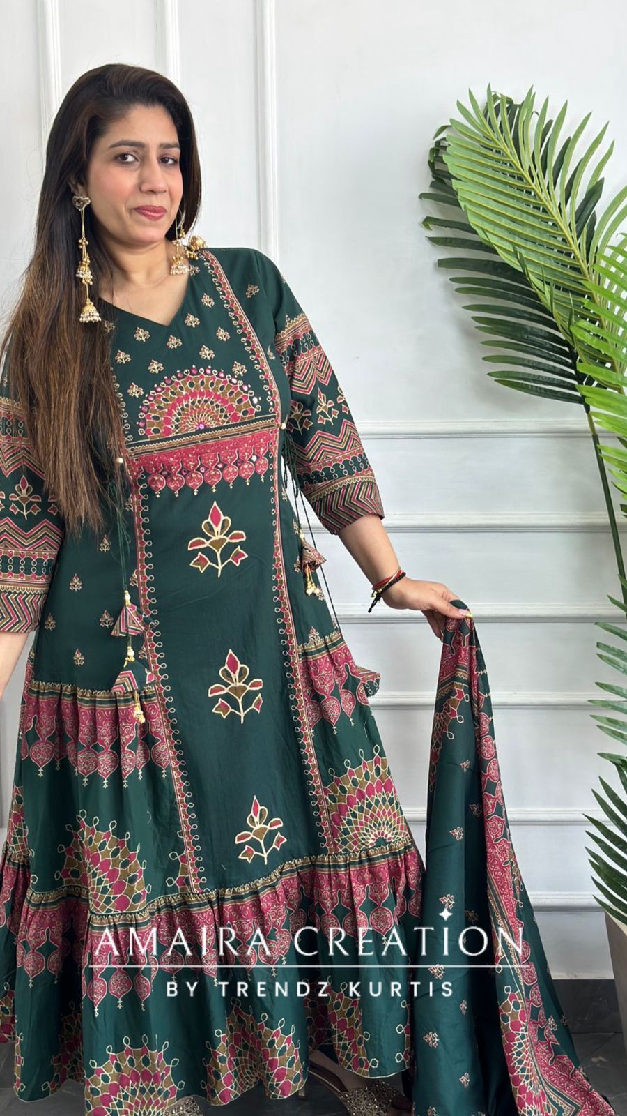 Premium Cotton Green Anarkali Set