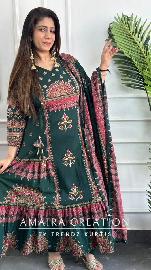 Premium Cotton Green Anarkali Set