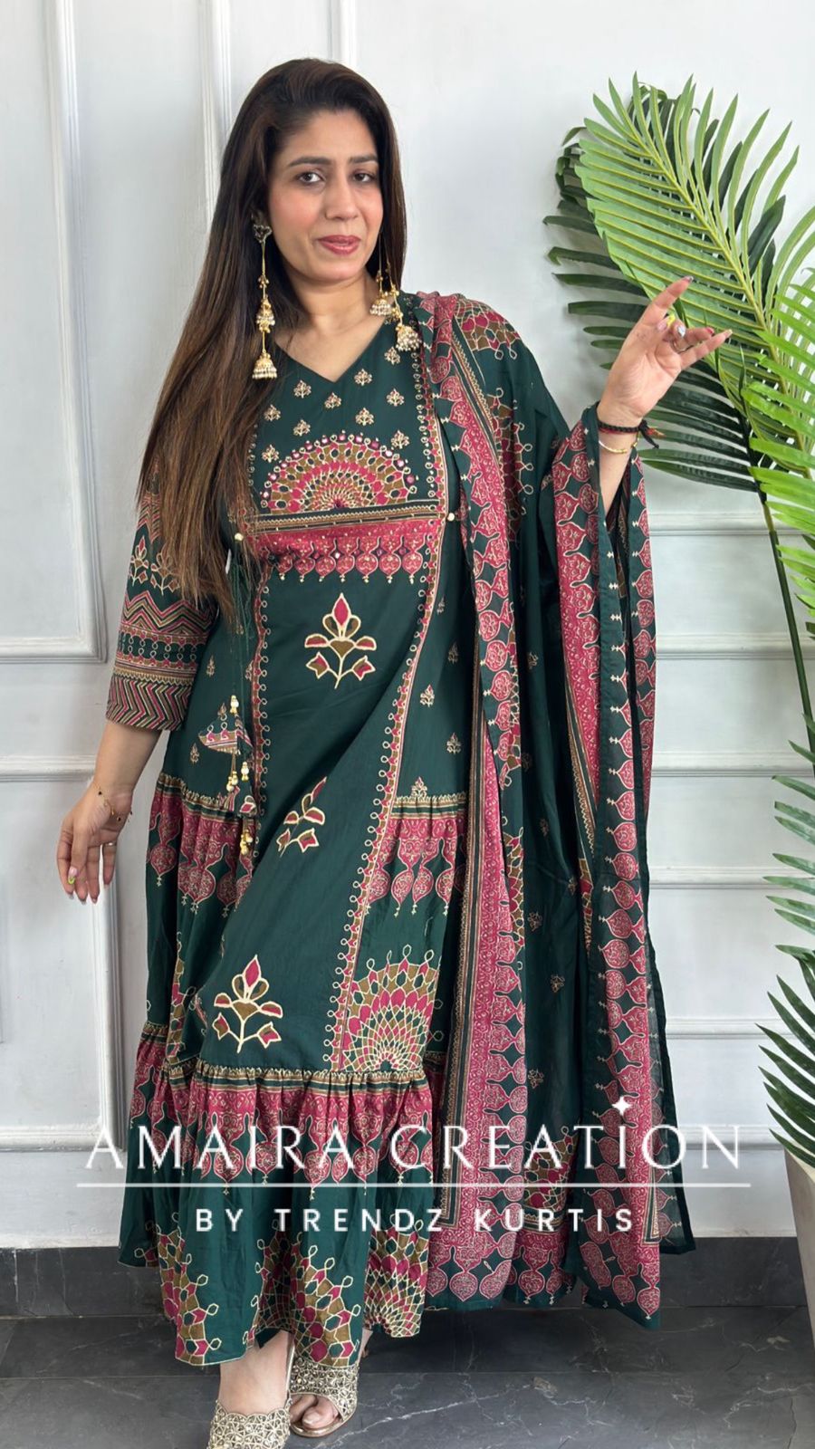 Premium Cotton Green Anarkali Set