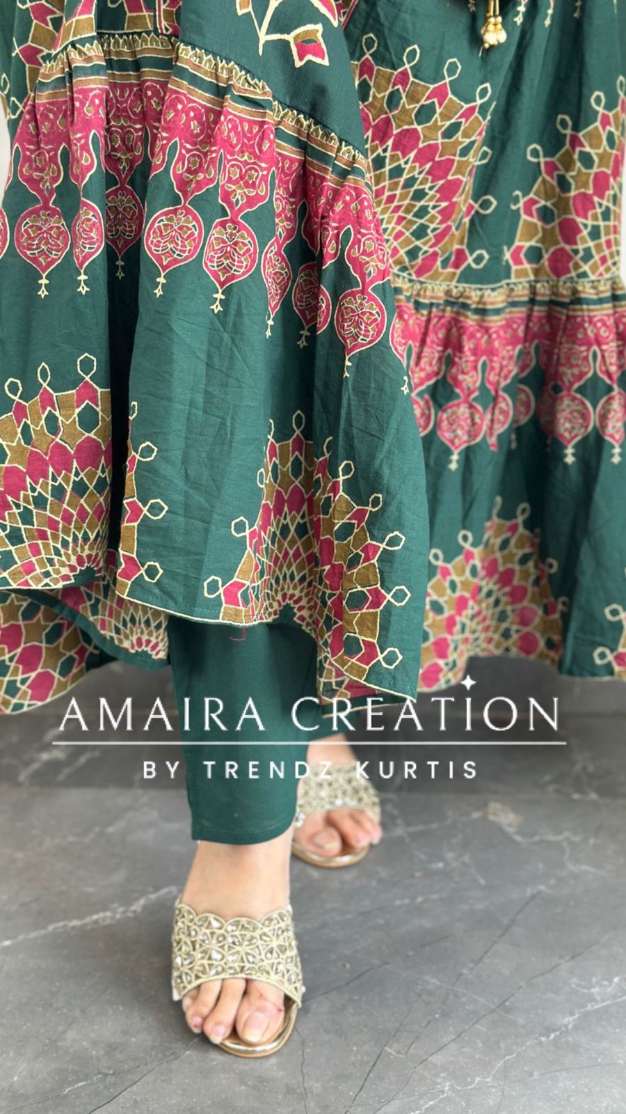 Premium Cotton Green Anarkali Set