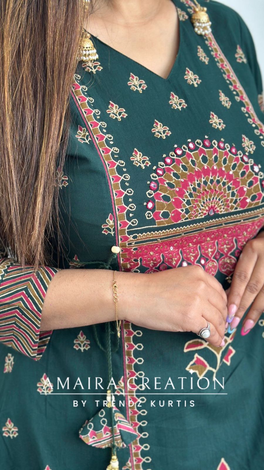 Premium Cotton Green Anarkali Set