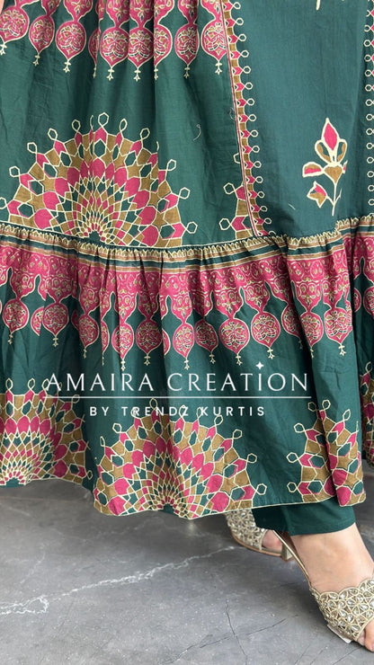 Premium Cotton Green Anarkali Set