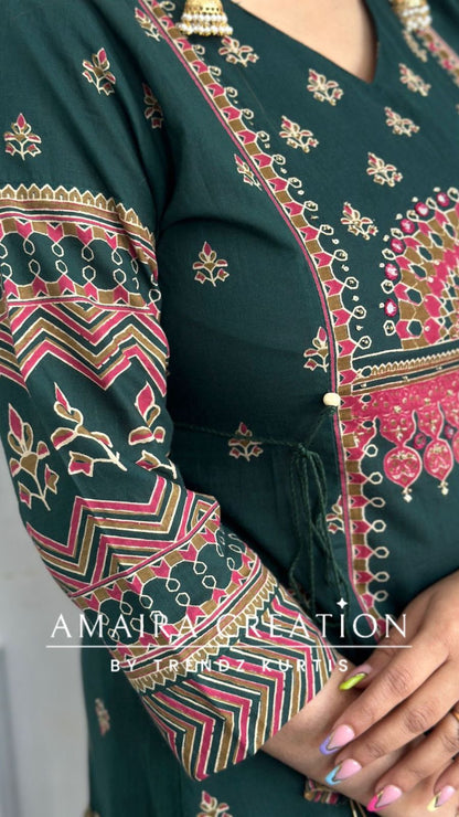 Premium Cotton Green Anarkali Set